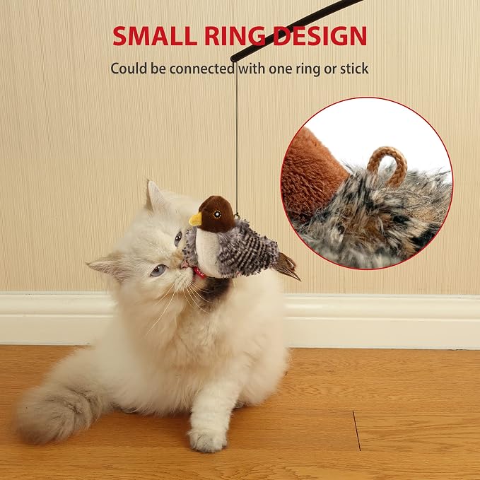 Gigwi Interactive Cat Toys Squeaky 2 Pack, Stimulated Chirping Bird Toys Making Noise, Automatic Chirp Bird Cat Toy with Feather Tail, Melody Chaser Play and Squeak Kitten Toy for Puppy Boredom