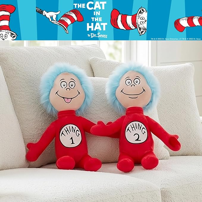 Dr. Seuss Cat in The Hat Thing 1 and Thing 2 Cuddle Pillow Buddy, Two Pack, Kids Bedding Super Soft Plush, 21" Tall, (Officially Licensed Product) by Franco
