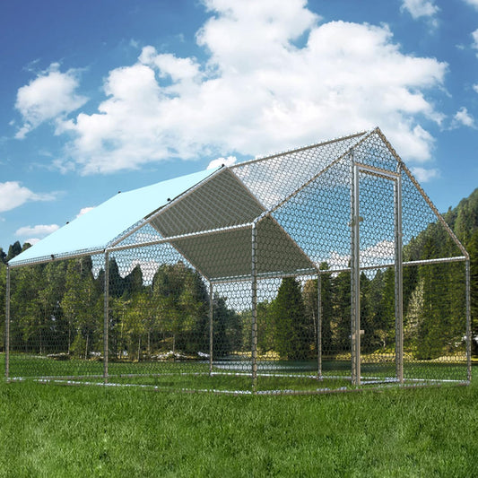 1.26'' Large Metal Chicken Coop Run Walk in, Chicken Runs for Yard with Cover, Chicken Pens Outdoor, Spire Roofed Outside Dog Kennel with Roof (9.8’Lx13.1’Wx6.4’H)