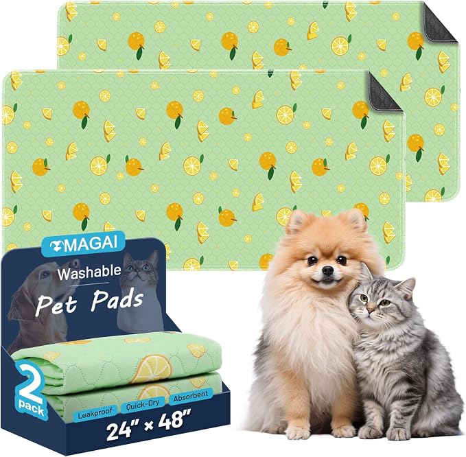 Washable Pee Pads for Dogs and Cats, 24x48In 5-Layer Ultra-Absorbent & Leak-Proof Potty Training Pads, Non-Slip Whelping Potty Pads for Housebreak Crates, Floors and Cars, 2 Packs Green