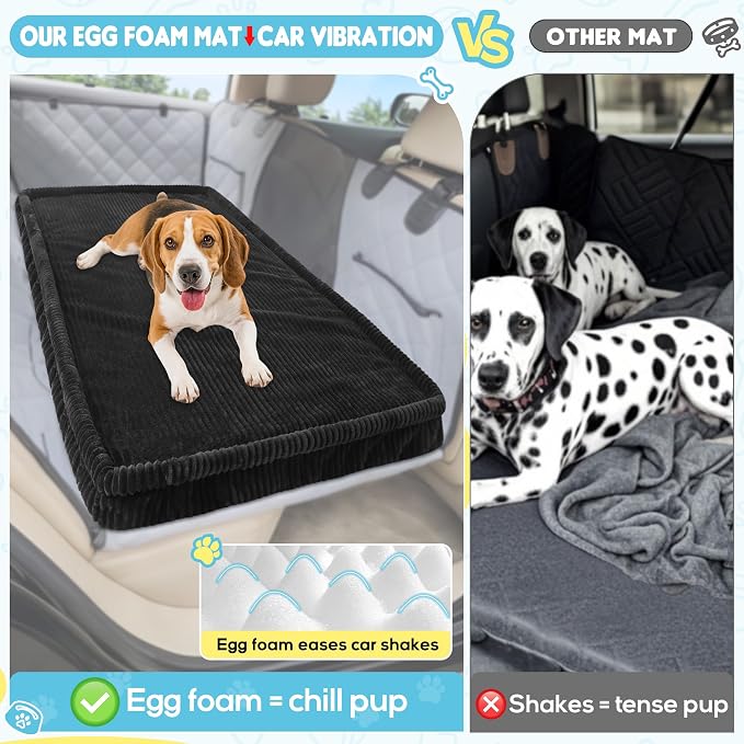 Dog Car Bed, Non-Slip Backseat Extender Pet Mat, Removable Washable Dog Bed for SUVs, Sedans & Trucks, Anti-Slip Travel Bed for Dogs, Easy Clean & Scratch-Proof & Comfort (Black, 56"Lx28.7"W×2"H)