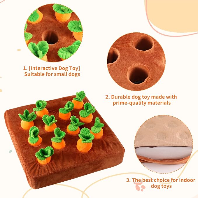 Penitue Carrot Dog Toy, Puppy Puzzle Including Snuffle Mat and Removable Soft Carrots Toy Stimulating Fun Cute Interactive Game for Small Dog Brain Training Enrichment Foraging Skill