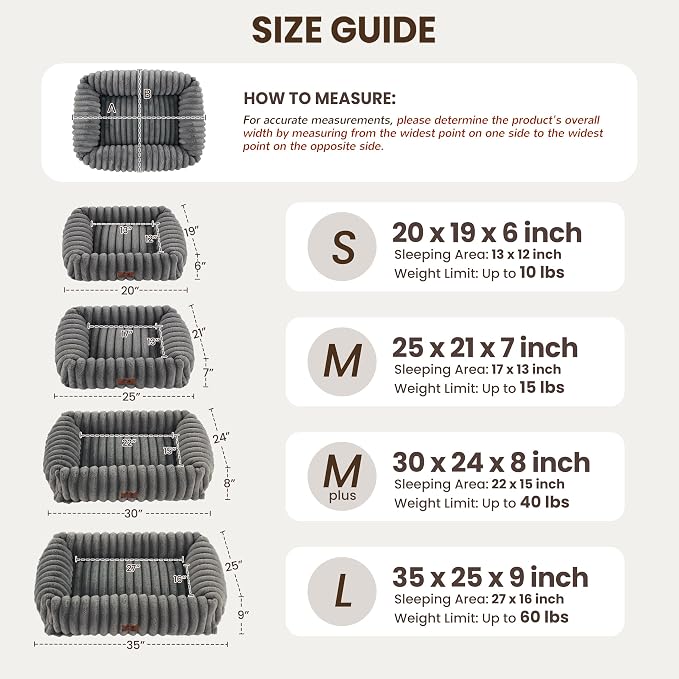 Cute Dog Bed for Small Dogs & Cats,Washable Fluffy Cat Beds for Indoor Cats, Rectangle Orthopedic Memory Foam Puppy Beds with Anti-Slip Bottom, 20 x19 x 7 Inches, Grey(20x19x6inchs)