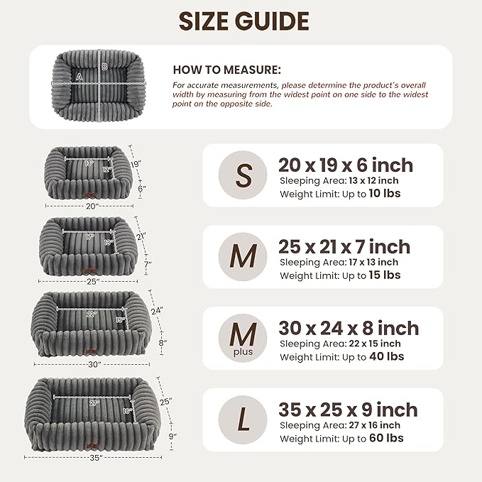 Dog Bed Medium Size Dog, Rectangle Orthopedic Pet Bed for Car and Indoor, Comfort Fluffy Memory Foam Dog Beds with Anti-Slip Bottom,Grey(30x24x8inchs)