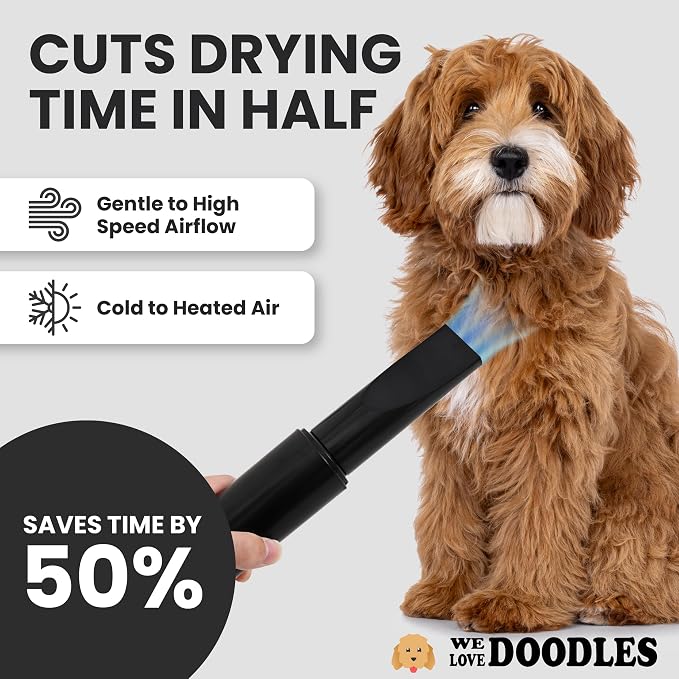 We Love Doodles Dog Dryer with Adjustable Speed & Temperature Control - High Velocity Hair Dryer for Dogs, Pet Hair Dryer, Dry Quickly & Blow Out Undercoat - Grooming (White, Plastic)