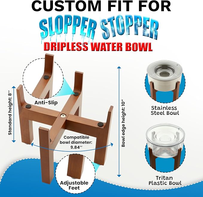 Slopper Stopper Elevated Single Wooden Dog Bowl Stand – Easy Assembly with 1 Bolt and Adjustable Feet, Made from New Zealand Pine Finish, Fits Slopper Stopper 1-Gal Bowls, The Original Slobber Stopper