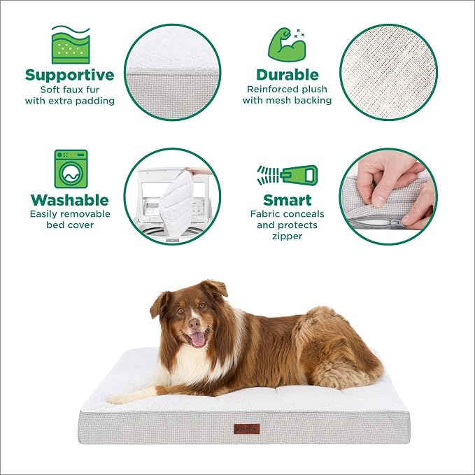 Furhaven Orthopedic Dog Bed – Classic Cushion with Plush Tufted Top, Supportive Foam Mattress, Removable Washable Cover, Joint Relief - Gray, Medium