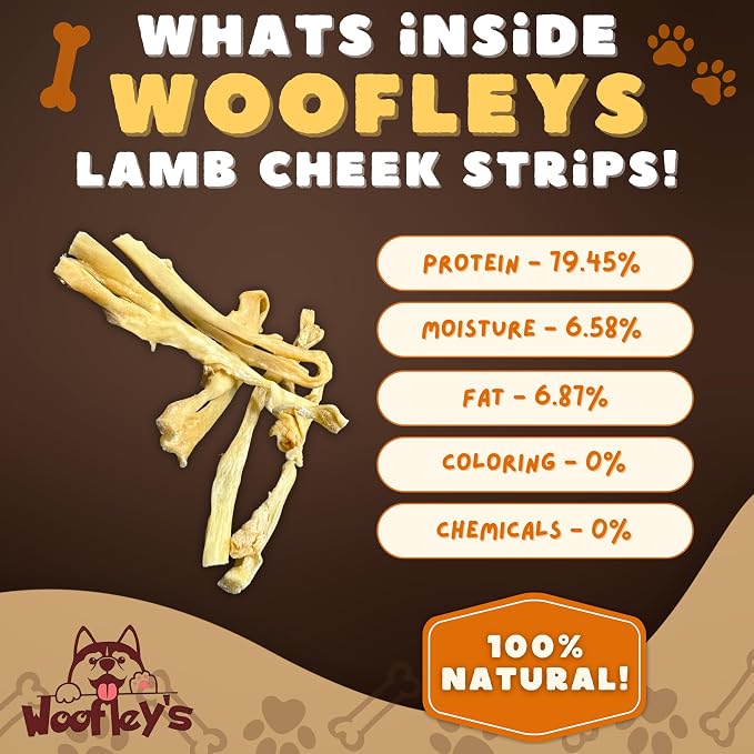 Woofley's Lamb Cheek Strips - 5 LB - Beef Cheek Dog Chews - No Hide Bones for Dogs