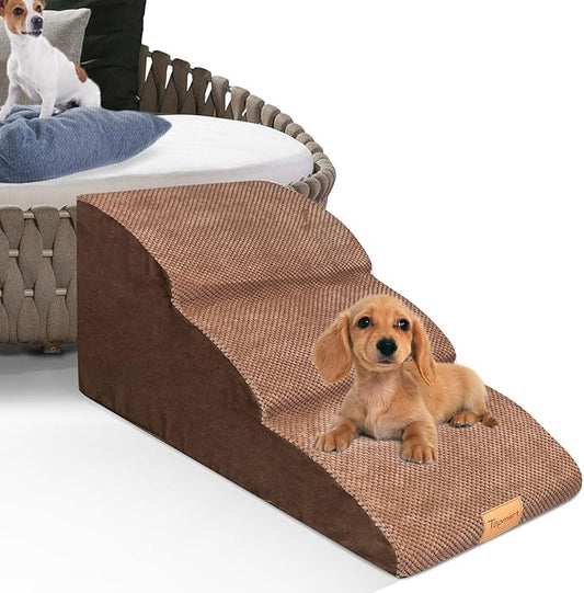 Topmart High Density Extended Foam Dog Ramp&Steps 3 Tiers,15.7" High,Non-Slip Dog Stairs with Removable Cover,Soft Foam Pet Ladder,Best for Injured,Older Cats,Pets with Joint Pain