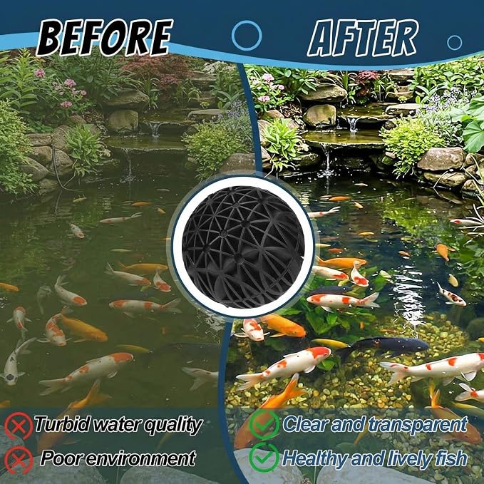 VIHOSE 20 Count 3 Inch Black Large Bio Balls Media Filter Durable Fish Pond Filter Media with Sponge Biological Filtration Mediums for Pond Aquarium Fish Tanks Filters with 12" x 16" Mesh Bag