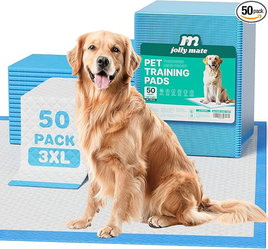 JollyMate Dog Pee Pads Extra Large 36"x36", 50 Pack 3X-Large Super Absorbent Pet Training Pads with Adhesive Tabs, 6 Layers Thick Leak-Proof Potty Pads for Dogs and Puppies