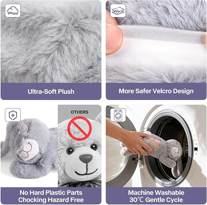 PetPrime Dog Plush Toy with Heartbeat for Puppies – Rechargeable with Timer & Adjustable Speed, Pet Soft Anxiety Puppy Toy,Includes 1 Disposable Heat Pack(Rabbit)