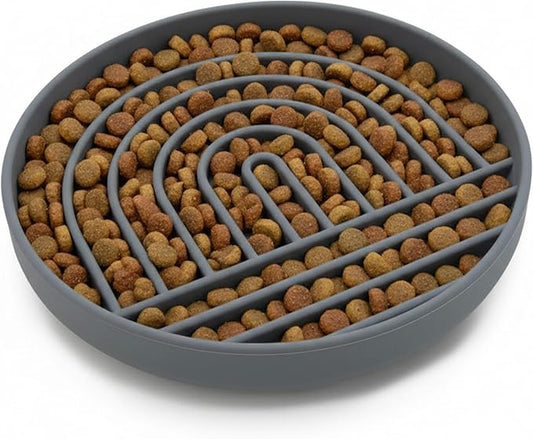 Should We Go? Slow Feeder Dog Bowls - Large Size Silicone Slow Eating Dog Bowl for Puppies & Dogs with Suction Cup -Dishwasher-Safe, Lick Mat Design, Reduces Gulping,for All Breeds,9.5”x1.5”-Charcoal