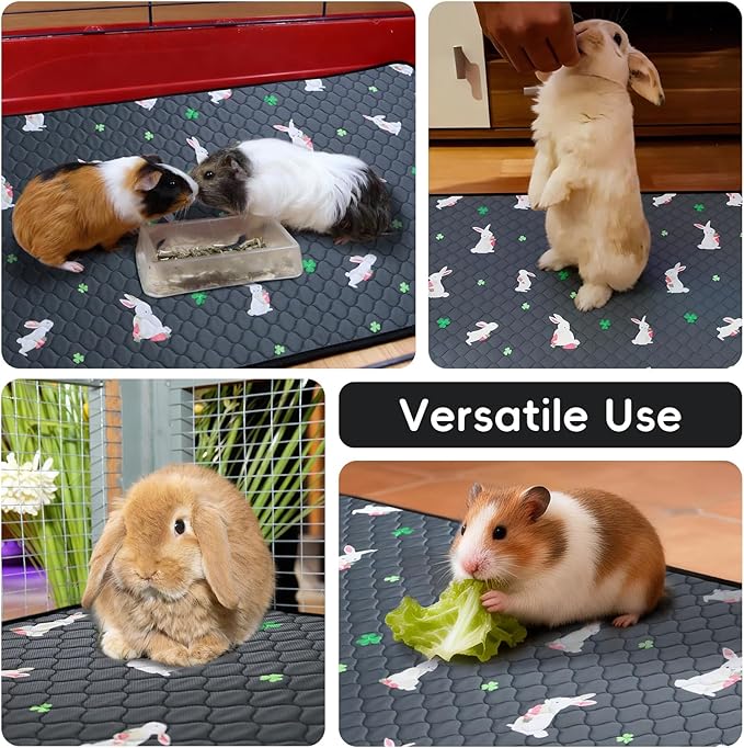 3 Pack Guinea Pig Cage Liners, Washable Guinea Pig Pee Pads Waterproof Reusable & Anti Slip Guinea Pig Bedding Fast and Super Absorbent Pee Pad Tarp Bottom for Small Animals (Rabbit Pattern 24" X 47")