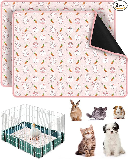 Bissap 2 Packs Guinea Pig Cage Liners, 18''X24'' Washable Guinea Pig Pee Pads Non Slip Reusable Fast and Super Absorbent Bedding for Small Animals Rabbit Hamster Chinchillas Rat - Pink