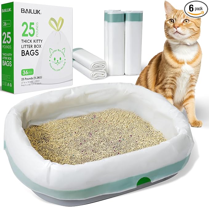 36 PACK Litter Box Liners Large (37" x 18") - Thick Leak-Proof Drawstring Bags for Easy Clean Up, Jumbo Cat Litter Pan Liners Kit (36)