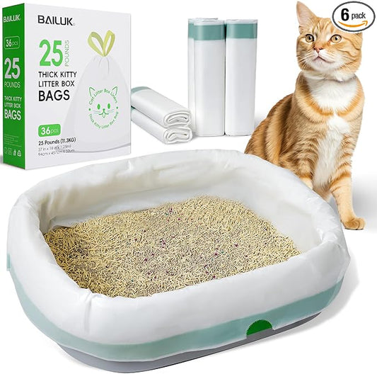 36 PACK Litter Box Liners Large (37" x 18") - Thick Leak-Proof Drawstring Bags for Easy Clean Up, Jumbo Cat Litter Pan Liners Kit (36)