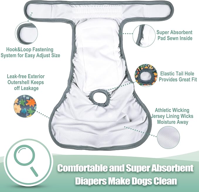 wegreeco Female Dog Diapers, Washable Reusable Pet Puppy Doggie Diapers for Small Medium Large Female Dogs in Heat Period, Doggy Period Panties, 5 Pack, X-Large, Small Floral Pattern