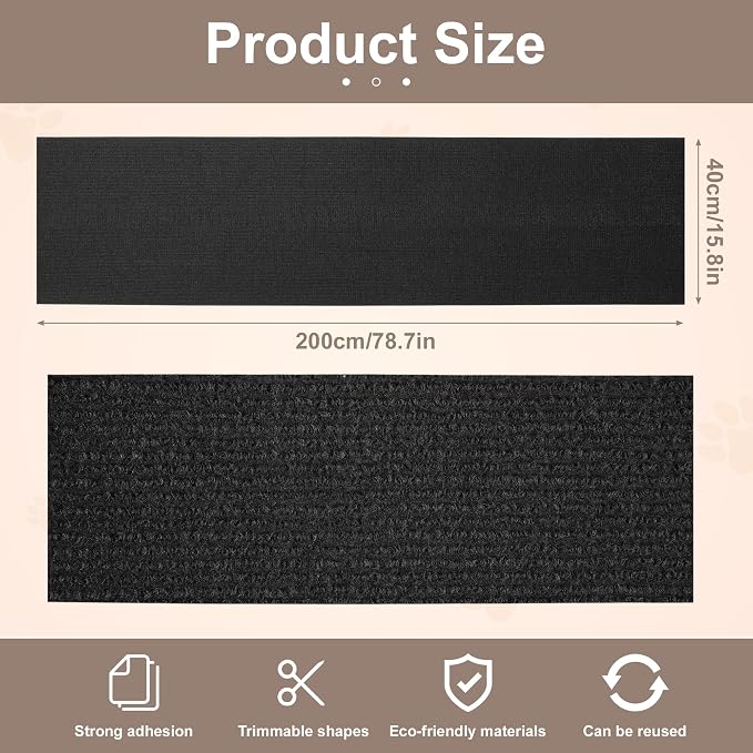 Cat Scratch Furniture Protector, Self-Adhesive Cat Scratcher Mat, Couch and Furniture Protector from Cat Claws, Black, 1 Set