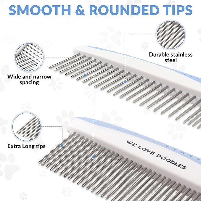 We Love Doodles Dog Eye Wipes & Metal Dog Comb Bundle - Pre-Soaked Eye Wipes for Dogs, Tear Stain Remover for Dogs, Pet Eye Wipes, Dog Eye Cleaner, Dematting Comb for Dogs, Dematting Comb for Dogs