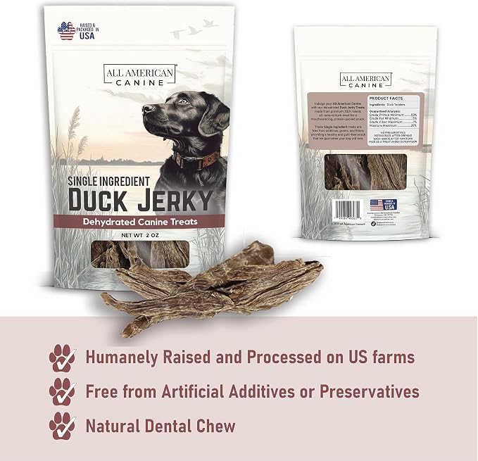 All American Canine Quack Pack – Dehydrated Duck Feet, Necks, Heads and Jerky for Dogs – Single Ingredient, High Protein Chews – Grain-Free, Made in USA
