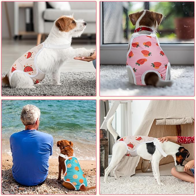 Jollywoods 3 Pack Washable Female Dog Diaper Onesie Sanitary Pantie with Adjustable Suspender, Fixed Doggie Diapers, Super Absorbent Leakproof for Dog in Heat Cycle