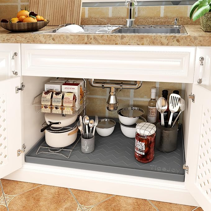 TigeJoy 40" x 19" Under Sink Mats for Kitchen Waterproof, Leak-Proof Silicone Mat Sink Protector and Cabinet Liner, Kitchen Essentials Organizer and Storage, Boot or Shoe Tray, Pet Feeding Mat