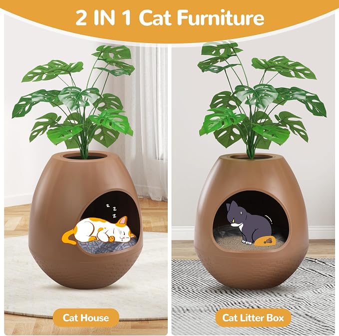 Eggloa6 Plant Litter Box Large Cat Hidden Litter Box with 4X Litter Box Liners, Cat Litter Mat, Artificial Plant Litter Box Enclosure Furniture Large DIY Litter Box Furniture for Cat Kitty Bunny