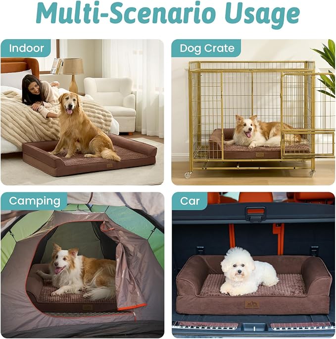 COZY KISS Orthopedic Dog Beds for Large Sized Dog, XL Bolster Pet Couch with Waterproof Lining, Egg Crate Foam Sofa for Pets Up to 100 lbs, U-Shaped, 44x32x7 inch, Brown