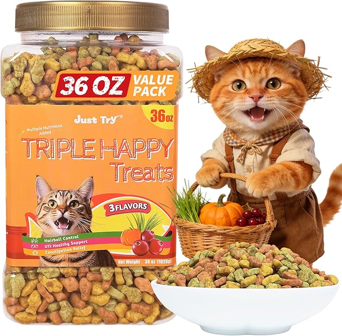 Just Try 36 OZ Cat Treats - with Cat Grass, Cranberry, Pumpkin- Healthy Cat Grass Kitten Treats Training Biscuits