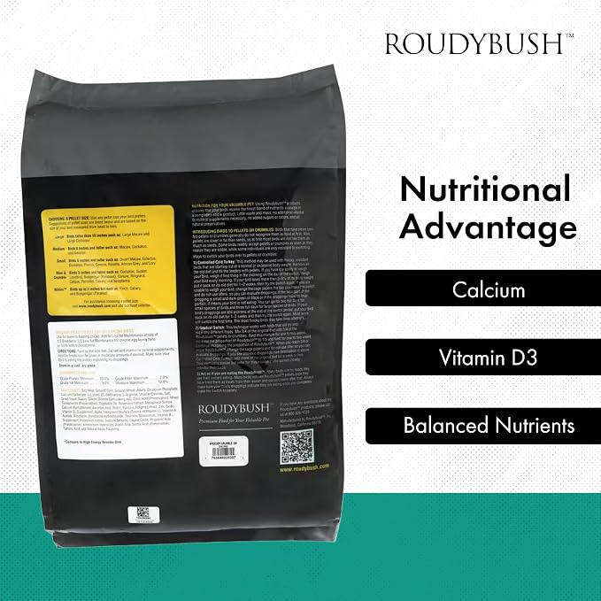 RoudyBush Breeder Food for Breeding & Weaning Birds, Pelleted Diet Made with Corn, Wheat & Soy, Daily Food for Small & Medium Parrots, Crumble Pellet, 25 LB