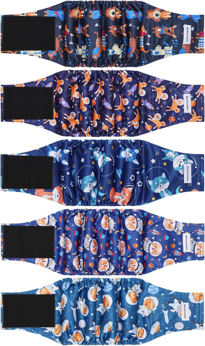 5 Pack Dog Diapers Male, High Absorbing Dog Wraps, Belly Bands for Male Dogs with Incontinence or Frequent Urination, Washable Doggie Diapers L