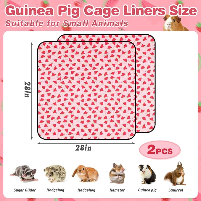 2 PCS Guinea Pig Cage Liner, Reusable Waterproof Guinea Pig Liner, Washable Small Animals Bedding, Super Absorbent Pet Pee Pads Guinea Pig Mats, Rabbit Mats for Cages (28 * 28 inch)