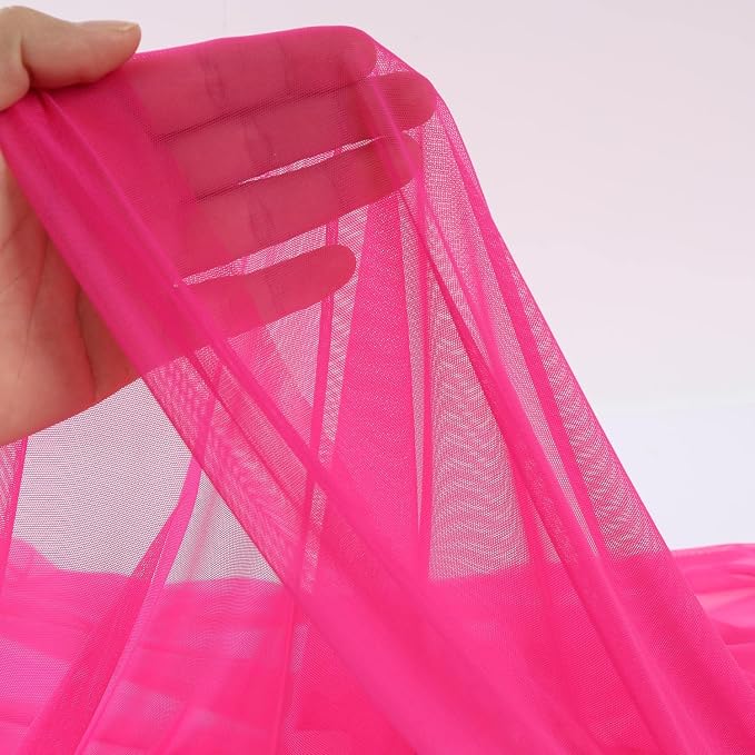 Superfine 4-Way Stretch Net Fabric Nylon Spandex Power Mesh, Pre-Cut 5 Yards Long 60" Wide, Lightweight Sheer (Hot Pink)