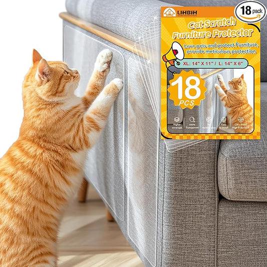 Anti Cat Scratch Furniture Protector, 18 Pcs Self-Adhesive Couch Protector for Cat Claws, Heavy Duty Couch Cover Furniture Protectors from Cats Scratching Tape for Sofa, Corner, Door, Chair