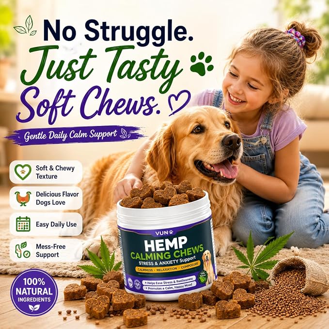 Hemp Calming Chews for Dogs, Advanced Dog Calming Chews - Anxiety Relief Supplement Treats with Melatonin L-Theanine - Sleep Aid for Separation, Barking, Stress, Hyperactivity