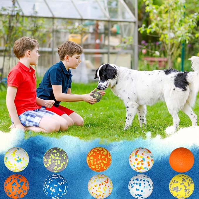 Lenwen 10 Pcs Dog Toy Balls Tennis Ball for Aggressive Chewers Interactive for Large Medium Small Puppy Boredom and Stimulating Bouncy Floating Rubber Toy(3 Inch,Bright Color)