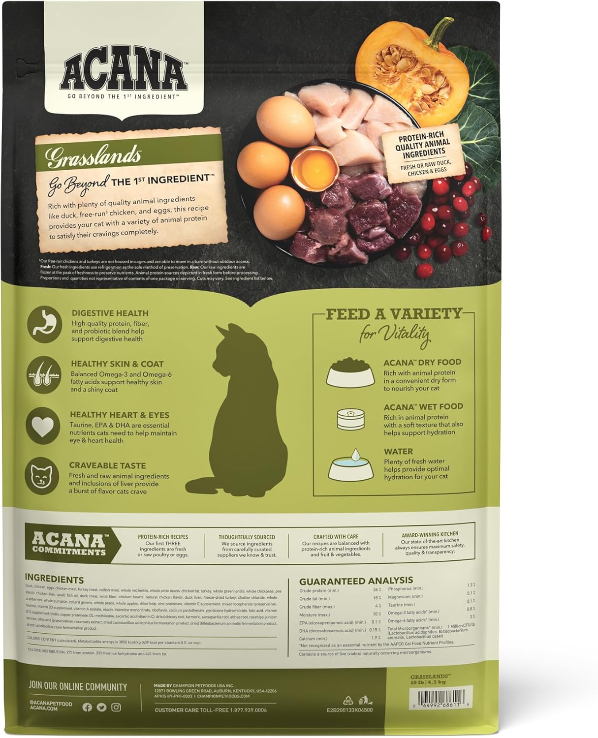 ACANA Grain-free Dry Cat Food Grasslands Chicken Duck Turkey Fish and Quail 10lb Bag
