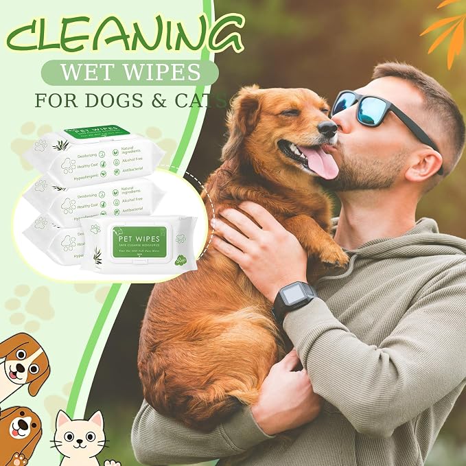 Treela 10 Packs of 800 Dog Wipes Pet Wipes Cat Grooming Supplies for Paws, Butt, Ear, Skin, Body Bath Cleaning Stain Odor Remover, Home or Travel Use(Tea Tree Flavor)