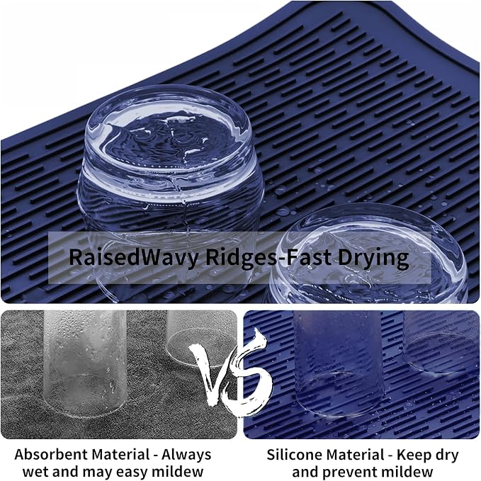 ZLR Heavy-Duty Silicone Dish Drying Mat (16" x 18" / 401 x 455mm) - XL Family-Size Thick 4mm Drainboard for Pots, Pans & Heavy Cookware - Oversized Trivet & Counter Protector, Non-Slip (Midnight Blue)