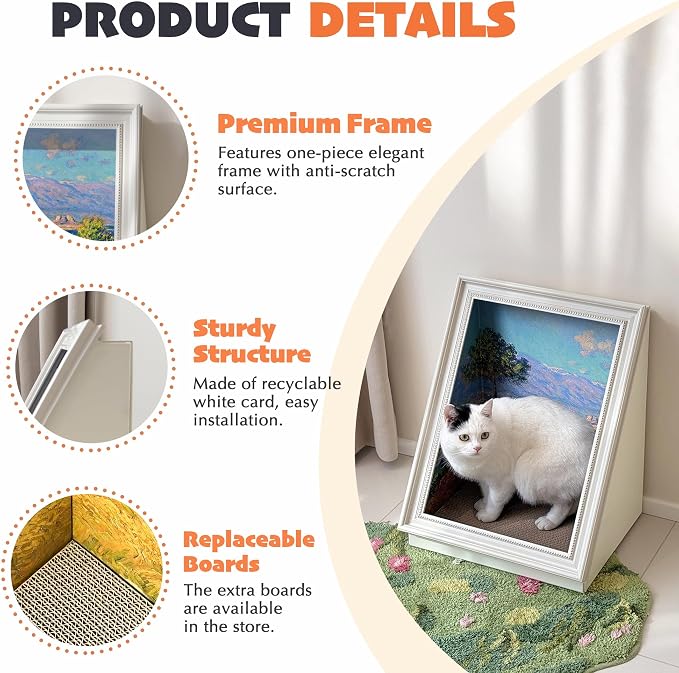 PETKARAY Art Frame Cat Scratch House, Oil Painting Kitty Scratcher Cardboard House, Large Cat Cave with Replaceable Scratching Boards
