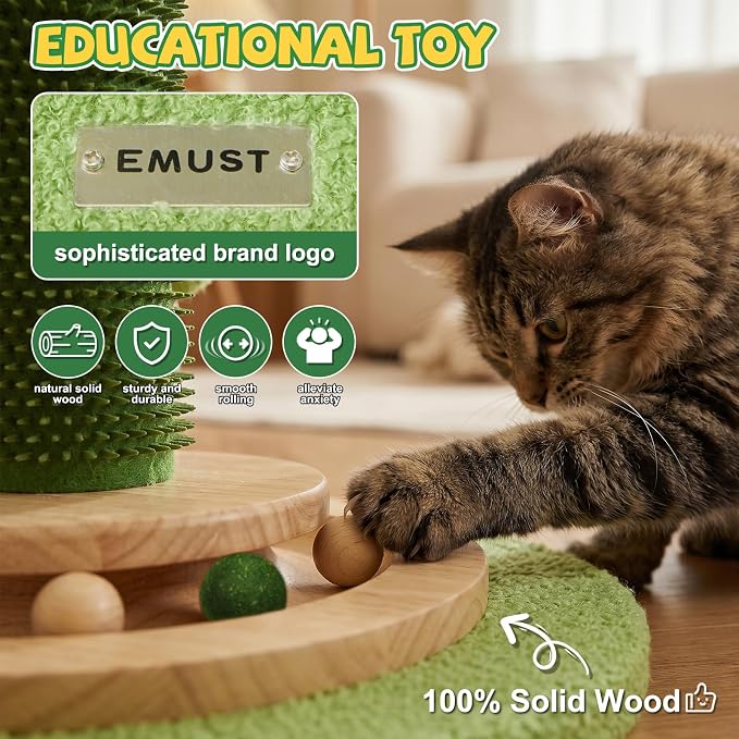 51'' Tall Cat Scratching Post,Luxury Carousel Shape Extra Thick Sisal Scratching Post for Indoor Cats Adults,Stable Stylish Cat Scratcher Tree with Interactive Wood Ball 2*Peppermint Toys for Large