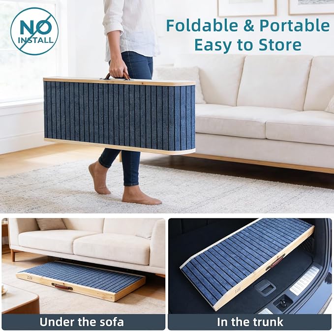 ZJSF Foldable Wooden Dog Ramp for High Bed, Dog Stairs for Small Dogs, High Traction Platform with 5 Adjustable Heights (13"-23.5"), 40", Supports up to 150 lbs