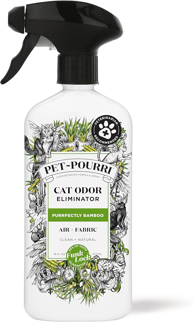 Pet-Pourri Air + Fabric Purrfectly Bamboo Cat & Home Deodorizer Spray, 16 Fl Oz, Up to 800 Uses, Pet Odor Remover with Essential Oils, for Air, Carpet, Urine, Vet Recommended, Bamboo, Jasmine & Pear