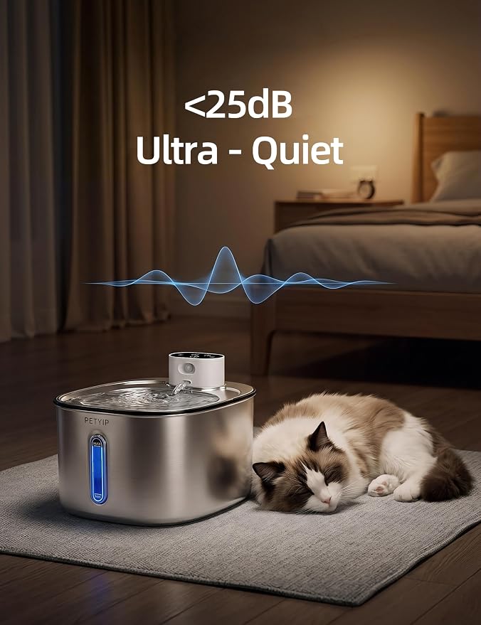 Wireless Cat Water Fountain Stainless Steel,135fl-oz/4L Battery Operated Automatic Pet Water Dispenser,Cordless Dog Water Fountain,Water Fountains for Cats Indoor,Ultra Quiet (Cat Fountain + 2 Filter)