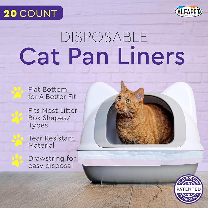 Cat Litter Box Liners Alfapet Heavy Duty Flat Bottom Extra Giant 20 Count - Tear-Resistant Litter Liner Bags Kitty Litter Liners for Rectangular Litterbox Pans, 36” x 18” x 2MIL Thick 30 lb Capacity