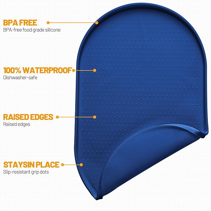 Hubulk 100% Waterproof Silicone Pet Feeding Mat with Raised Edge for Food and Water, Dog Bowl Mats, Cat Bowls Placemat with High Lip Protects Floor for Cats and Dogs (Navy Blue, 19" L x 12" W)