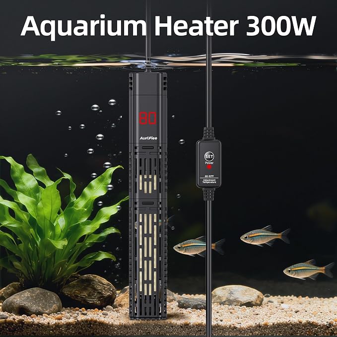 Aquarium Heater for Fish Tank - 300W Submersible Fish Tank Heater with Digital Display & Adjustable External Controller, Leaving Water Protection for 40-75 Gallon Freshwater Saltwater Tanks