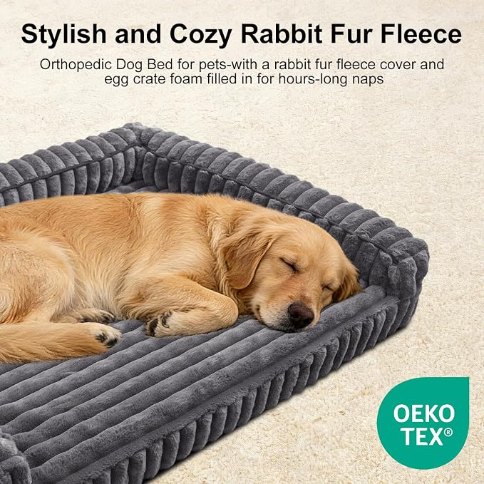 Waterproof Orthopedic Dog Bed for Medium Dogs, Medium Non-Slip Pet Beds with Sides, Egg-Crate Memory Foam Dog Couch for Crate Removable Washable Cover, Grey