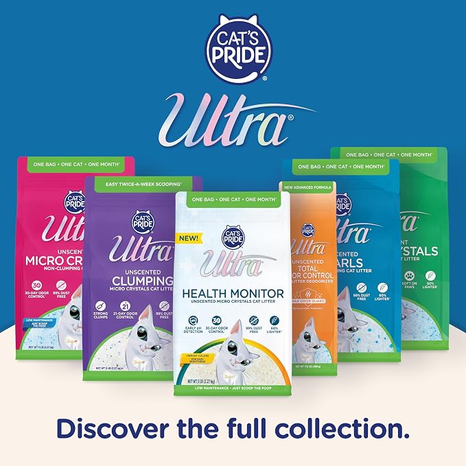 Cat's Pride Ultra Health Monitor Cat Litter, Unscented Micro Crystals (5 LB Bag) – Color Changing pH Indicator for Feline Health Tracking, 30-Day Odor Control, Dust Free and 60% Lighter